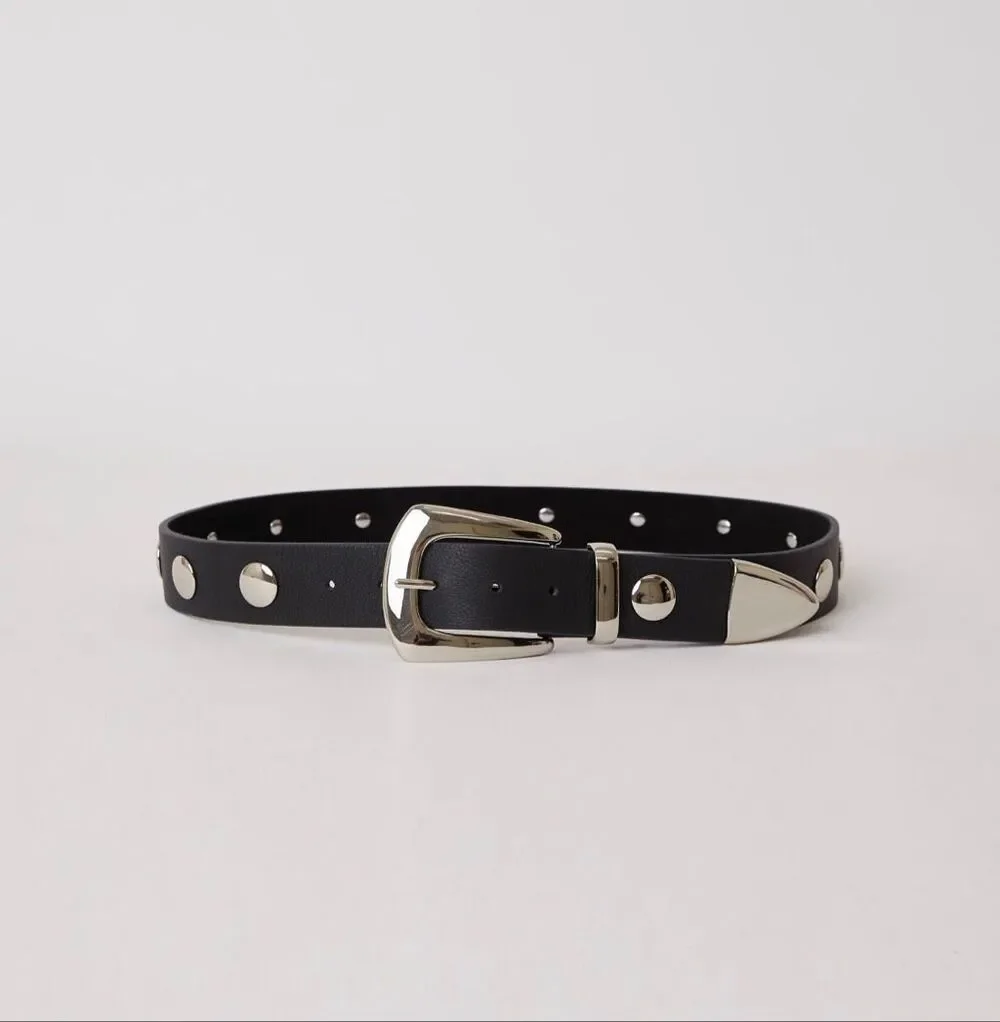 B-Low The Belt Jordana Mini Moto Studded Designer Belt Black/Silver Medium